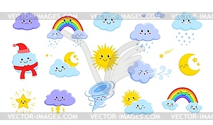 Набор мультяшных погодных персонажей и персонажек - изображение в векторе