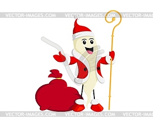 Cartoon daikon vegetable character in Santa hat - vector image