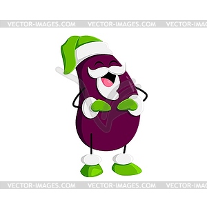 Cartoon eggplant vegetable character in elf hat - vector image