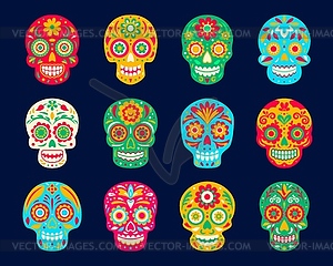 Mexican sugar calavera skulls, Dia de Los Muertos - vector image