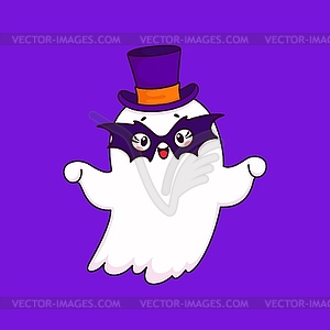 Персонаж мультяшного хэллоуинского кавайного призрака в маске - иллюстрация в векторе