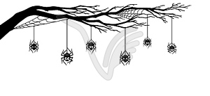 Halloween spider border with tree branch and webs - vector image