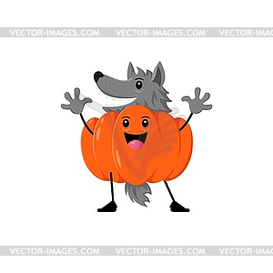 Cartoon Halloween pumpkin werewolf character - stock vector clipart