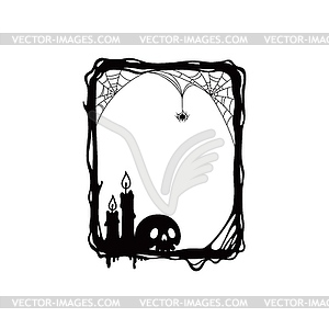 Праздник Хэллоуина страшная черная рамка с черепом - векторизованное изображение клипарта