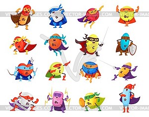 Cartoon vitamin and mineral superhero characters - vector image