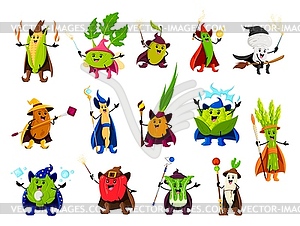 Cartoon Halloween vegetable wizards and sorcerers - vector clip art