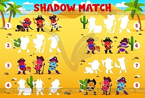 Shadow match game with vitamins pirates characters - vector EPS clipart