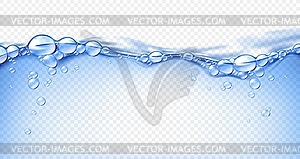 Realistic transparent pool water wave with bubbles - vector clipart