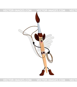 Cartoon paintbrush school supply cowboy with lasso - stock vector clipart