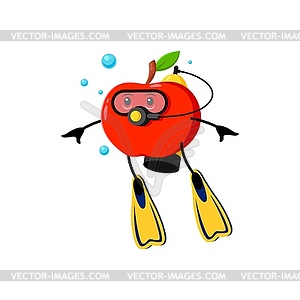 Cartoon red apple character engage in diving sport - royalty-free vector image