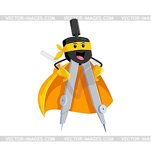 Cartoon compass school supply superhero defender - vector clipart