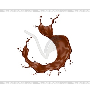 Realistic chocolate drink swirl splash, wave flow - vector image
