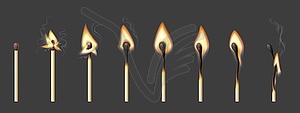 Burning match animation, stages, sequence frame - vector clipart