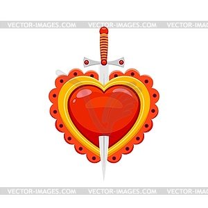 Cartoon Mexican sacred heart pierced by sword - vector clip art