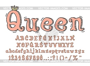 Queen font, princess type, royal alphabet typeface - vector clip art