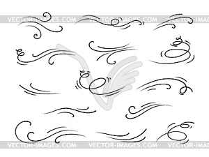 Doodle wind air motion sketchy set - vector image