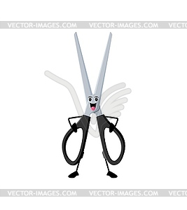 Cartoon cheerful scissors stationery character - vector clip art