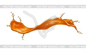 Caramel sauce wave splash or flow, golden swirl - vector image