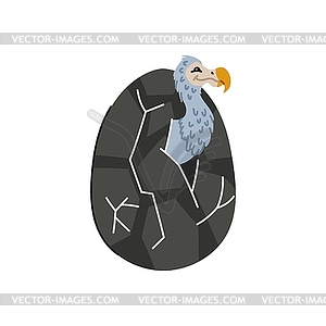 Dinosaur in egg, coming of shell character - vector clipart