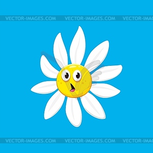 Cartoon chamomile daisy flower with surprised face - vector image