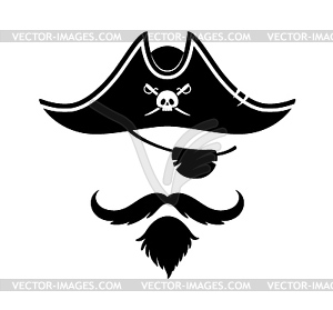 Pirate captain photo booth mask tricorn, eyepatch - vector clipart