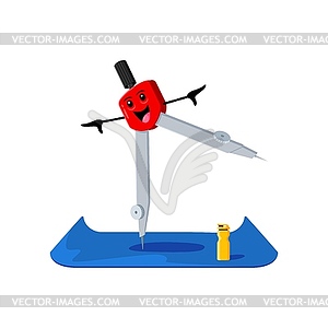 Cartoon compass school supply character on yoga - vector clipart