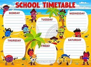 School timetable with vitamin pirate character - vector image