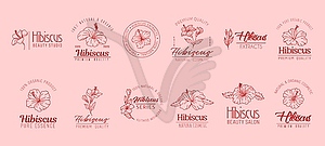 Hibiscus minimal emblem, natural cosmetics labels - vector clipart