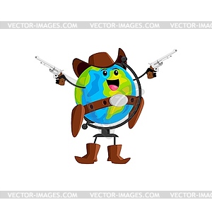 Cartoon globe school supply cowboy, ranger, robber - vector image
