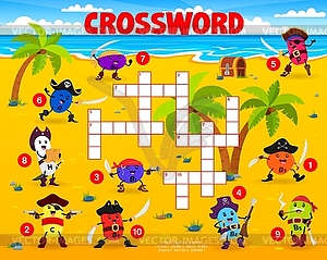 Crossword quiz with cartoon vitamin pirates - vector image