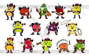 Cartoon fruit cowboy, sheriff, ranger and bandit - vector clipart