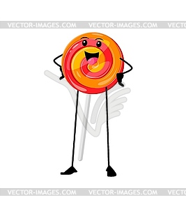 Cartoon cheerful lollipop funny fastfood character - vector clipart