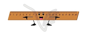 Cartoon cheerful funny ruler stationery character - vector clip art
