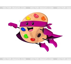 Cartoon paint palette school supply superhero - vector image