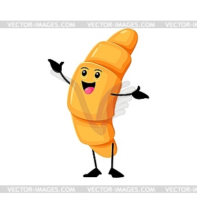 Cartoon cheerful croissant fast food character - vector clip art
