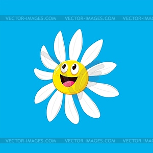 Мультяшная ромашка, цветок маргаритки со счастливым лицом - иллюстрация в векторном формате