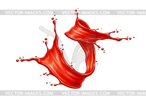 Томатный сок красного цвета или соус кетчуп взбалтывают брызгами - векторное изображение