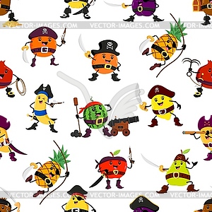 Cartoon fruit pirate characters seamless pattern - vector clipart