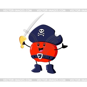 Cartoon red apple pirate and corsair character - vector clipart