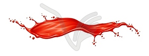 Red long wave of tomato juice or ketchup splash - vector clip art