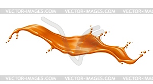 Caramel sauce flow wave splash, 3d milk candy - color vector clipart