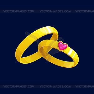 Cartoon wedding rings of gold with ruby gemstone - vector image