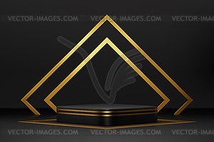 Black or grey podium stage with golden arch, 3d - vector clip art
