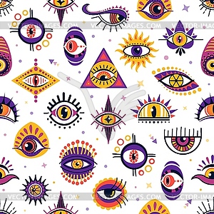 Magical witchcraft eye seamless pattern background - color vector clipart