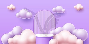 Kid podium with clouds, baby children 3D stage - vector clipart / vector image