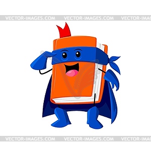 Cartoon textbook school supply superhero defender - vector image