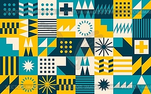 Turquoise, yellow, dark geometric Bauhaus pattern - vector image