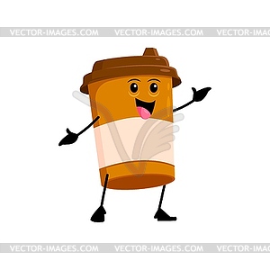 Cartoon cheerful coffee cup takeaway character - vector clip art