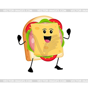 Cartoon cheerful bread toast breakfast character - vector clipart