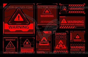 Red HUD warning, danger and alert attention frames - vector image